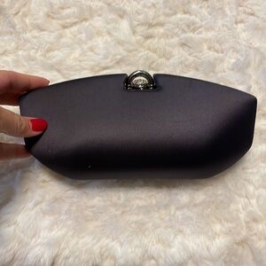 RODO satin Swarovski clutch shell evening bag / chain shoulder strap gunmetal